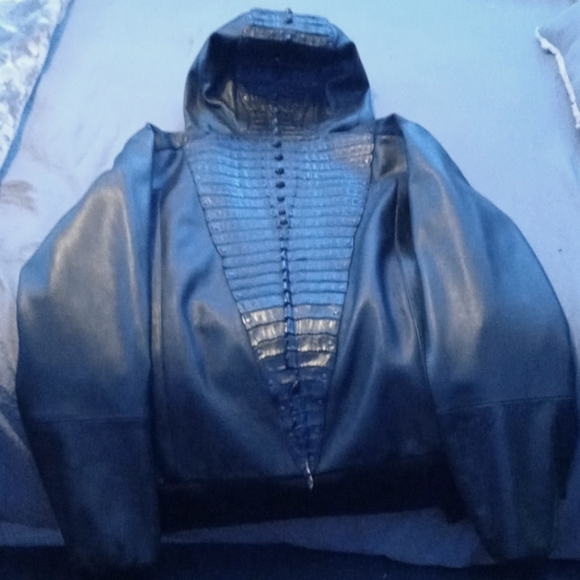 DUST+BEAU BLACK CROCODILE LEATHER JACKET
